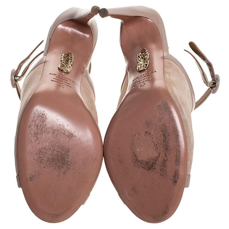 Pre Owned Aquazzura Beige Suede And Leather Trim Eddie 105 Open Toe Ankle Strap Sandals Size 40