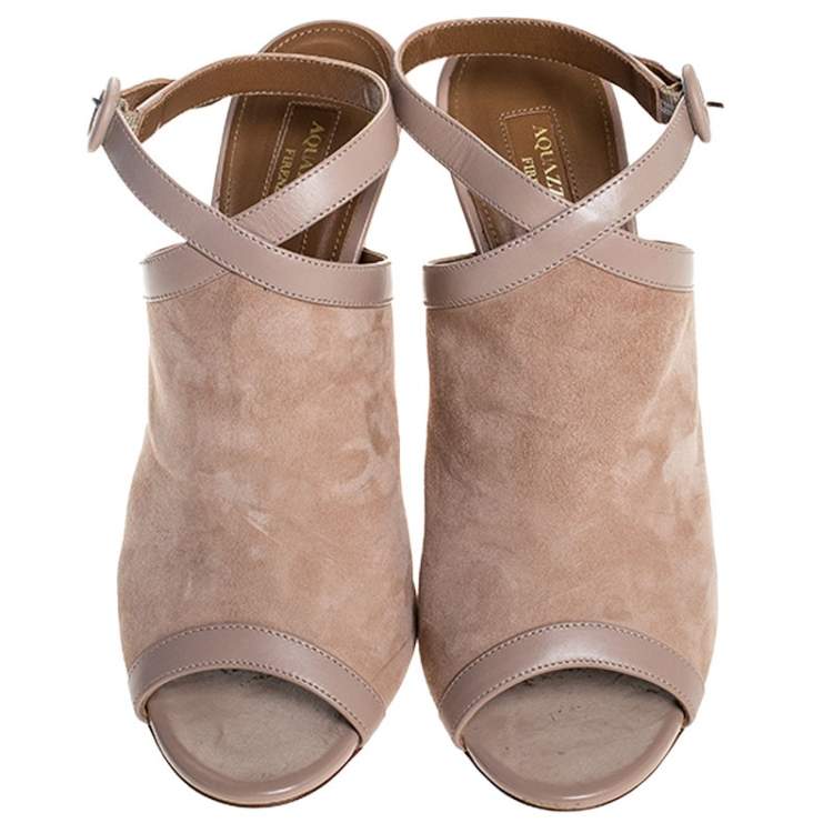 Pre Owned Aquazzura Beige Suede And Leather Trim Eddie 105 Open Toe Ankle Strap Sandals Size 40