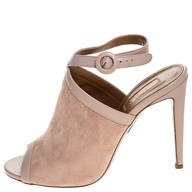 Pre Owned Aquazzura Beige Suede And Leather Trim Eddie 105 Open Toe Ankle Strap Sandals Size 40