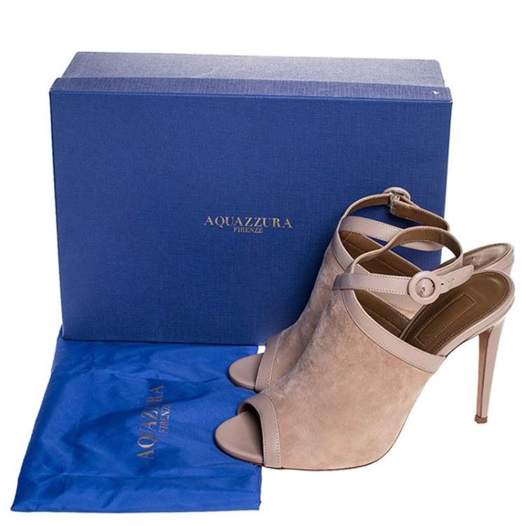 Pre Owned Aquazzura Beige Suede And Leather Trim Eddie 105 Open Toe Ankle Strap Sandals Size 40