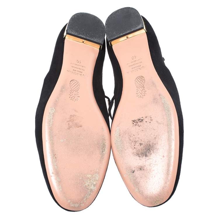مملوكة مسبقًا Aquazzura Black Suede Pandora Embellished Ballet Flats Size 40