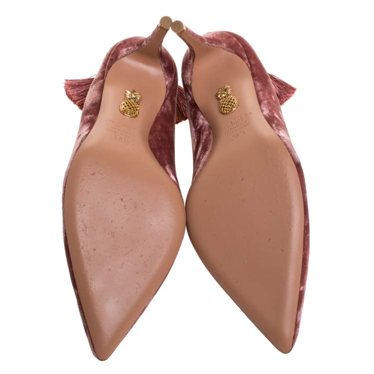 Pre Owned Aquazzura Antique Rose Velvet Forever Marilyn Pumps Size 38.5