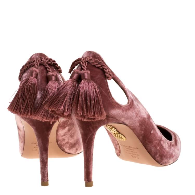 Pre Owned Aquazzura Antique Rose Velvet Forever Marilyn Pumps Size 38.5