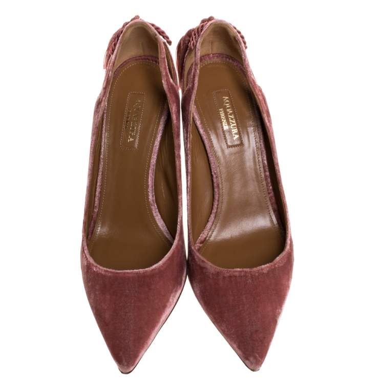 Pre Owned Aquazzura Antique Rose Velvet Forever Marilyn Pumps Size 38.5