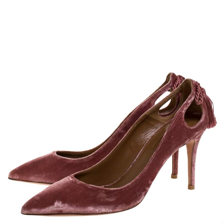 Pre Owned Aquazzura Antique Rose Velvet Forever Marilyn Pumps Size 38.5