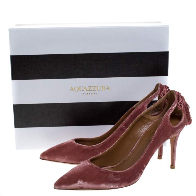 Pre Owned Aquazzura Antique Rose Velvet Forever Marilyn Pumps Size 38.5
