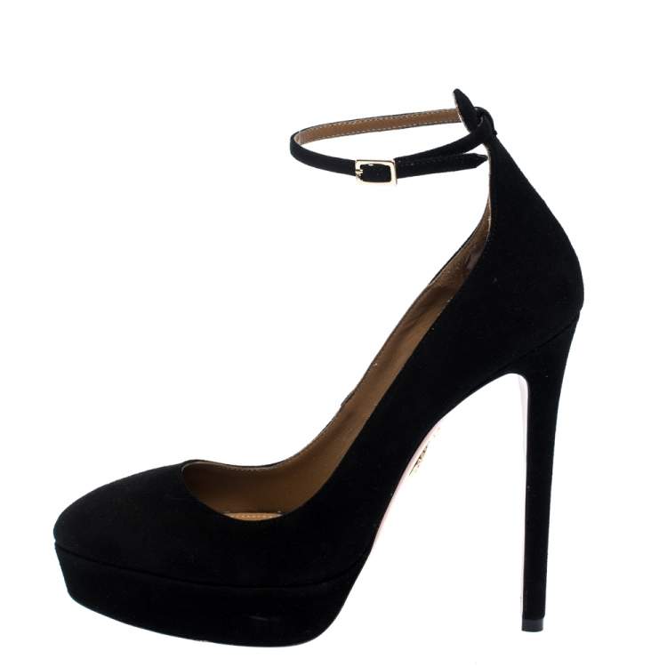 taylor black suede ankle strap heels