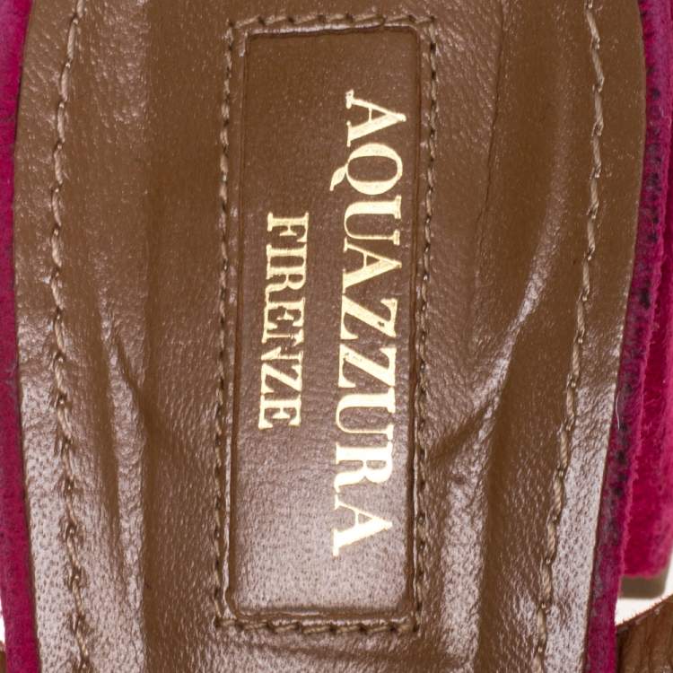 Pre Owned  Aquazzura Paradise Pink Suede Tropicana Tasseled Beaded Ankle Tie Sandals Size 39
