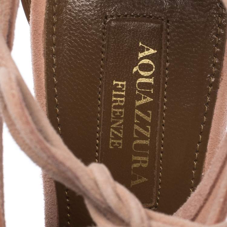Pre Owned Aquazzura Pink Suede Leather Cut Out Ankle Wrap Open Toe Sandals Size 38