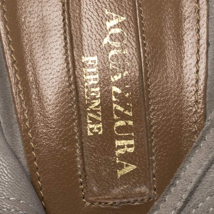 Pre Owned Aquazzura Grey Suede Leather Cutout Ankle Wrap Open Toe Sandals Size 38