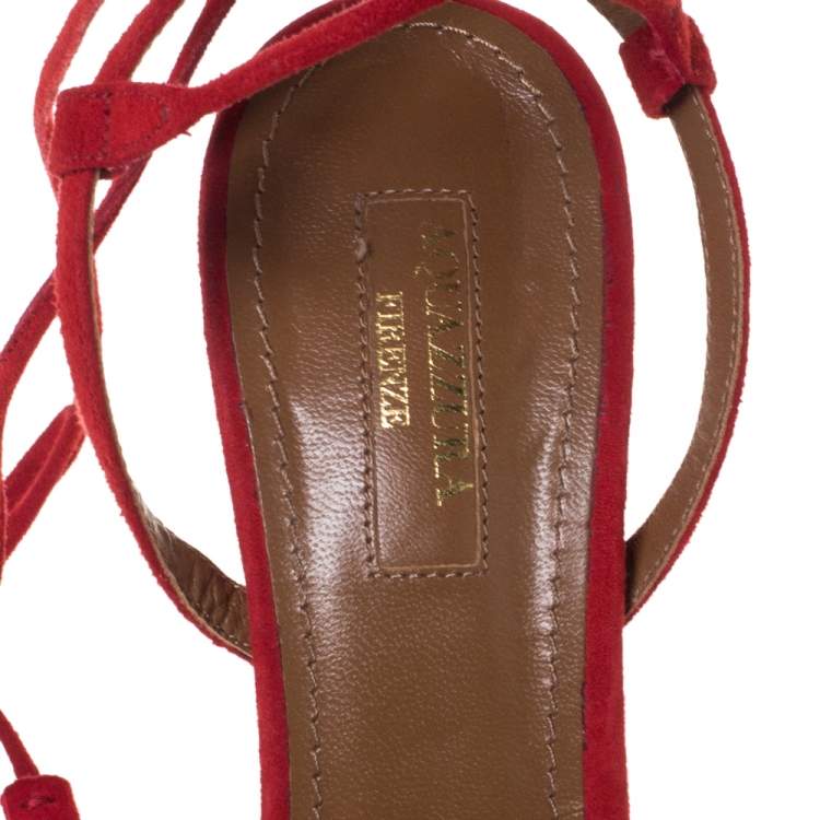 Pre Owned Aquazzura Red Suede Wild Thing Ankle Wrap Sandals Size 36
