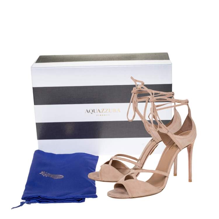 Pre Owned Aquazzura Powder Pink Suede Nathalie Ankle Wrap Sandals Size 39