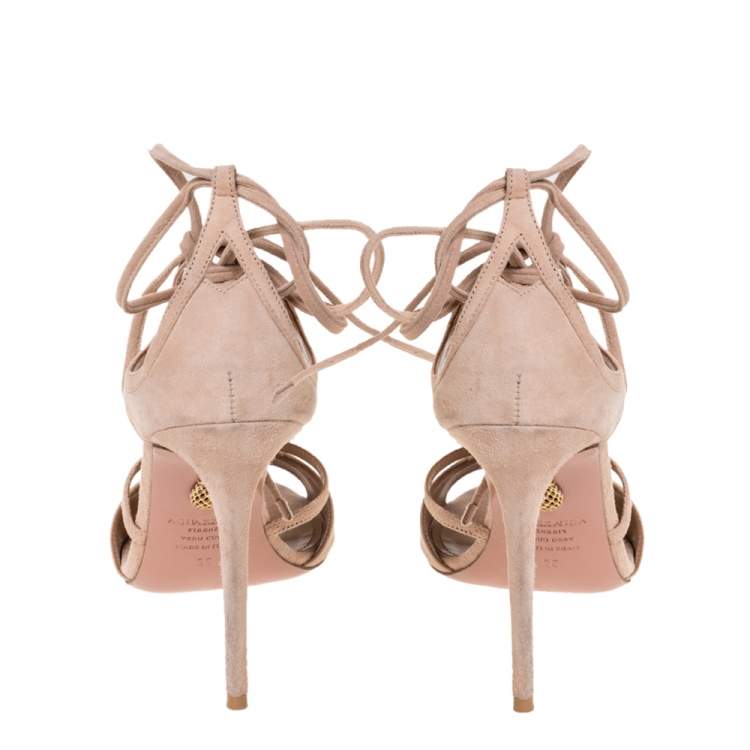 Pre Owned Aquazzura Powder Pink Suede Nathalie Ankle Wrap Sandals Size 39