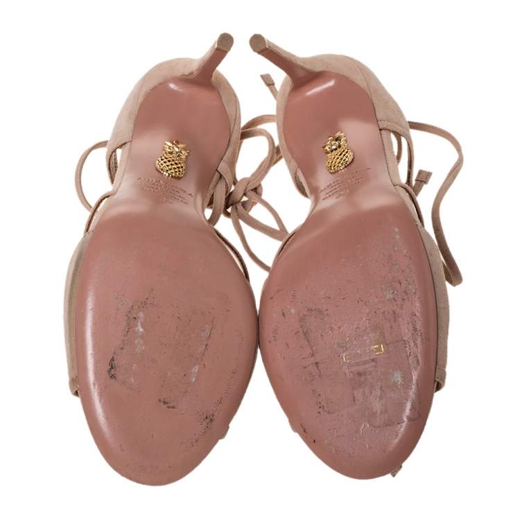Pre Owned Aquazzura Powder Pink Suede Nathalie Ankle Wrap Sandals Size 39