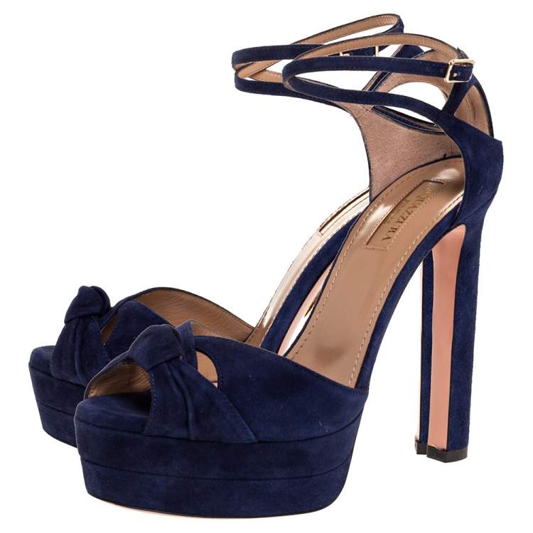 Pre Owned Aquazzura Midnight Blue Suede Harlow Platform Sandals Size 37