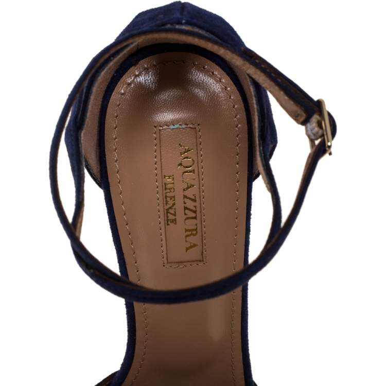 Pre Owned Aquazzura Midnight Blue Suede Harlow Platform Sandals Size 37