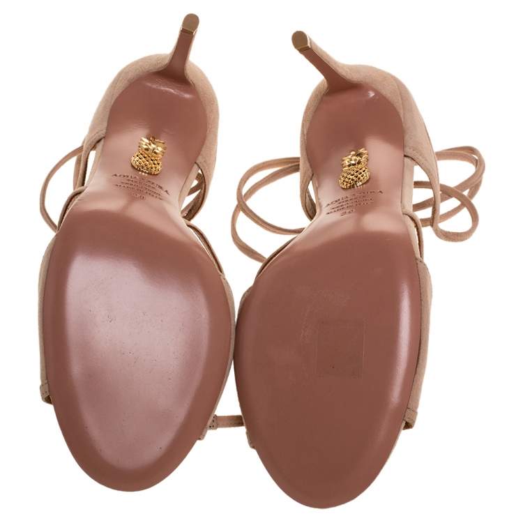 مملوكة مسبقًا Aquazzura Powder Pink Suede Nathalie Ankle Wrap Sandals Size 39