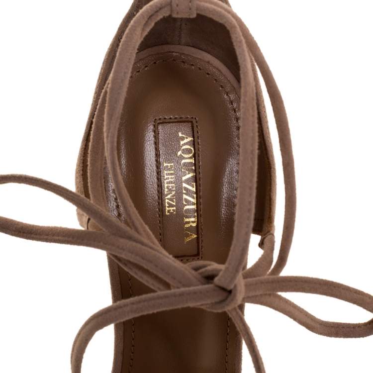 مملوكة مسبقًا Aquazzura Powder Pink Suede Nathalie Ankle Wrap Sandals Size 39
