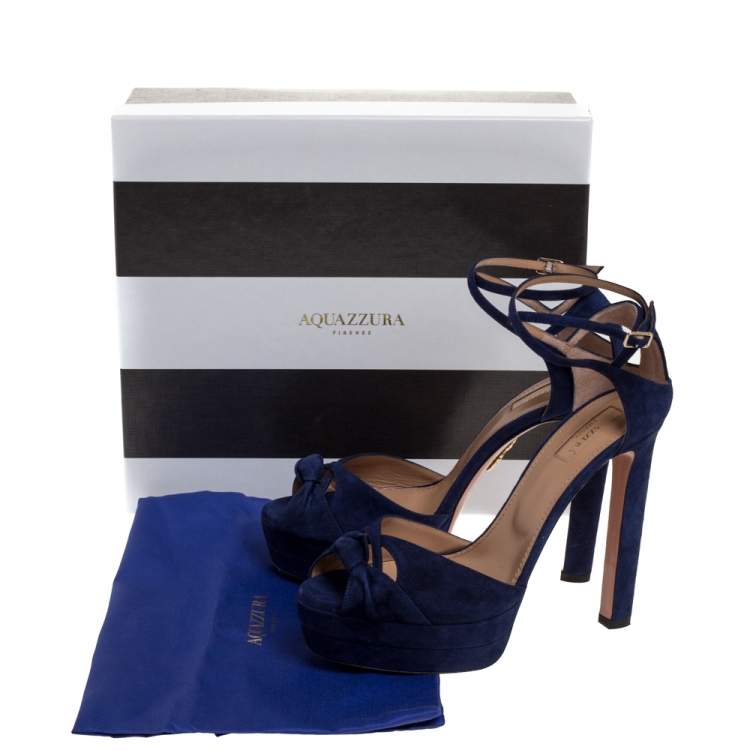 Pre Owned Aquazzura Navy Blue Suede Harlow Platform Sandals Size 40