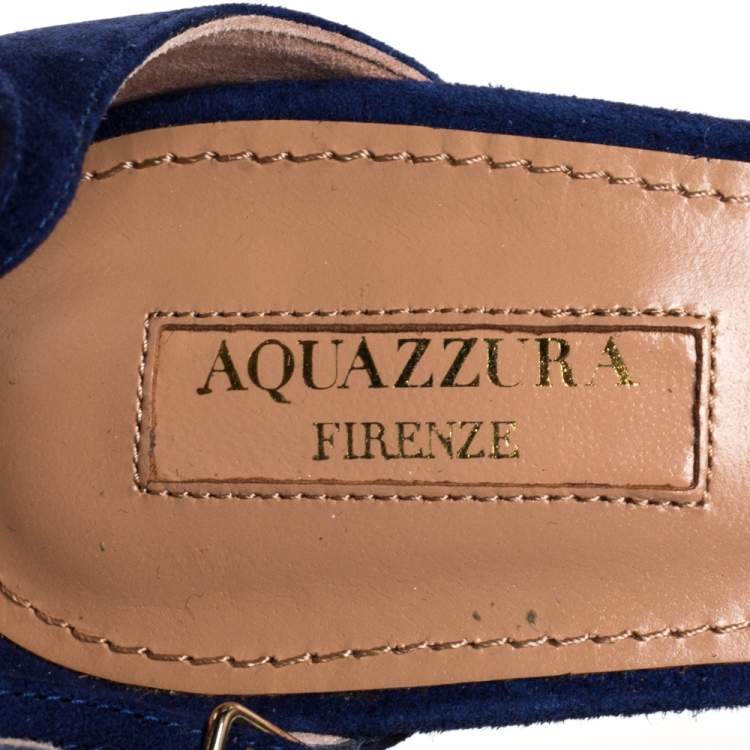 Pre Owned Aquazzura Navy Blue Suede Harlow Platform Sandals Size 40