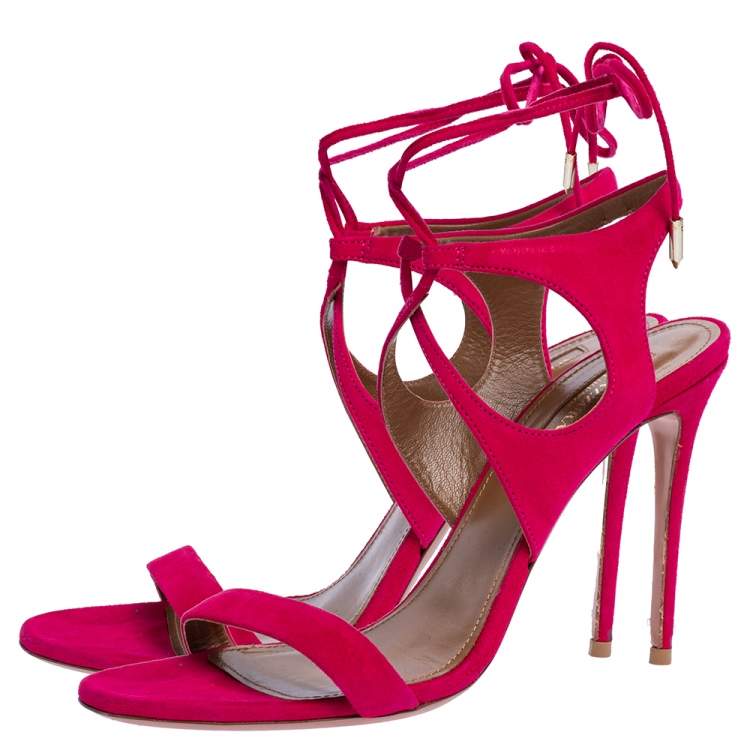مملوكة مسبقًا Aquazzura Pink Suede Leather Ankle Wrap Sandals Size 38