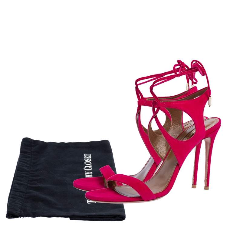مملوكة مسبقًا Aquazzura Pink Suede Leather Ankle Wrap Sandals Size 38