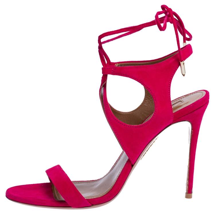 مملوكة مسبقًا Aquazzura Pink Suede Leather Ankle Wrap Sandals Size 38
