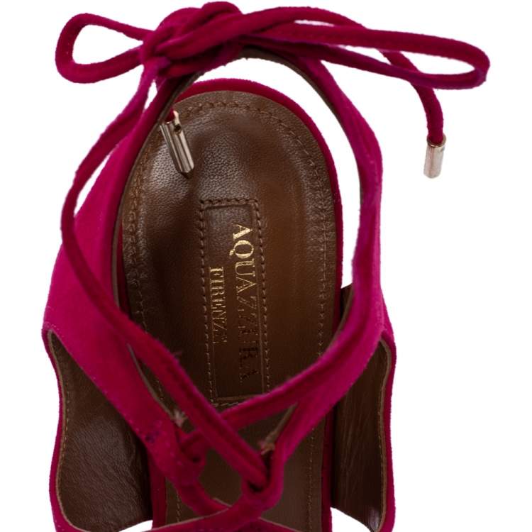 مملوكة مسبقًا Aquazzura Pink Suede Leather Ankle Wrap Sandals Size 38