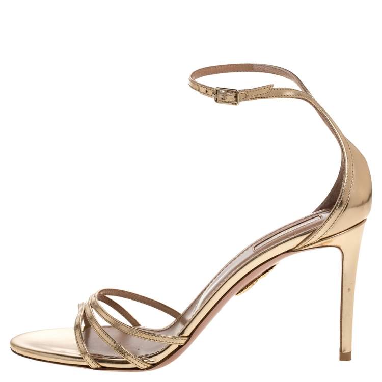 Aquazzura Metallic Gold Leather Very Purist Ankle Strap Sandals