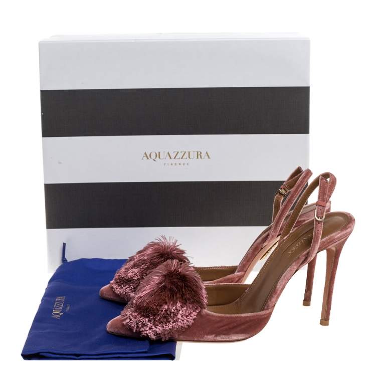 Pre Owned Aquazzura Pink Velvet Powder Puff  Pointed Toe Slingback Sandals Size 39.5