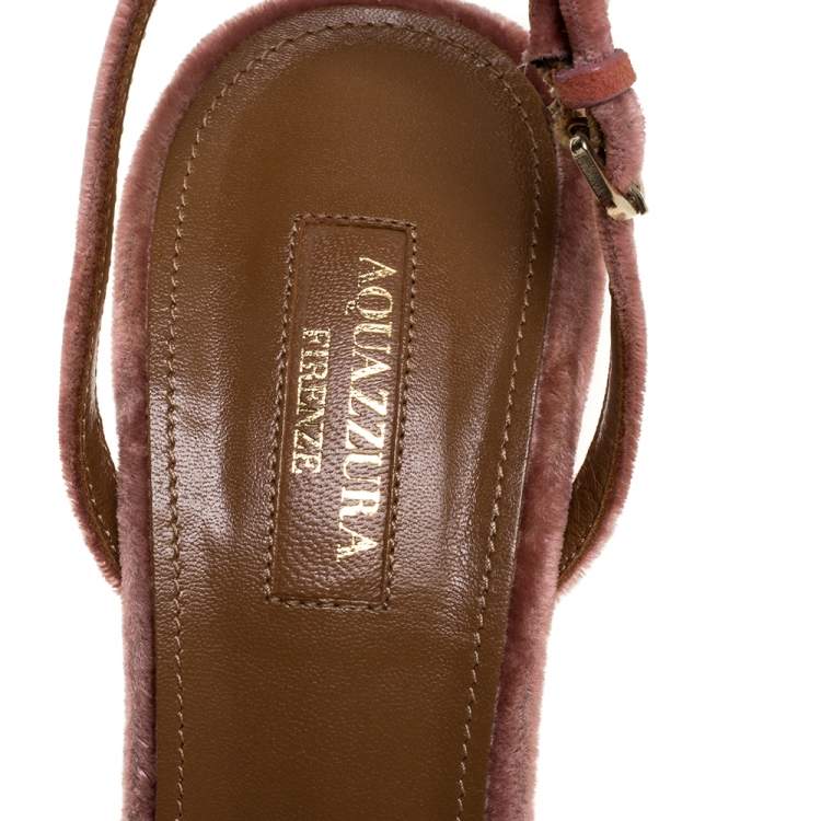 Pre Owned Aquazzura Pink Velvet Powder Puff  Pointed Toe Slingback Sandals Size 39.5