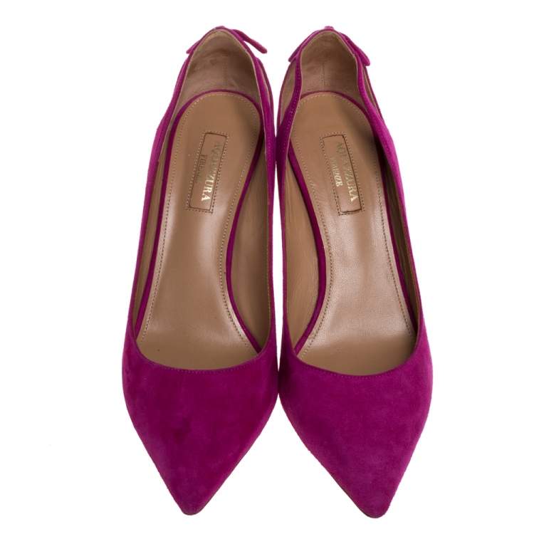 Pre Owned Aquazzura Pink Suede Leather Tassel Pointed Toe Pumps Size 38