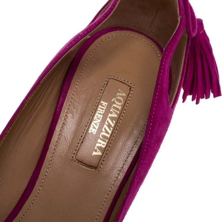 Pre Owned Aquazzura Pink Suede Leather Tassel Pointed Toe Pumps Size 38
