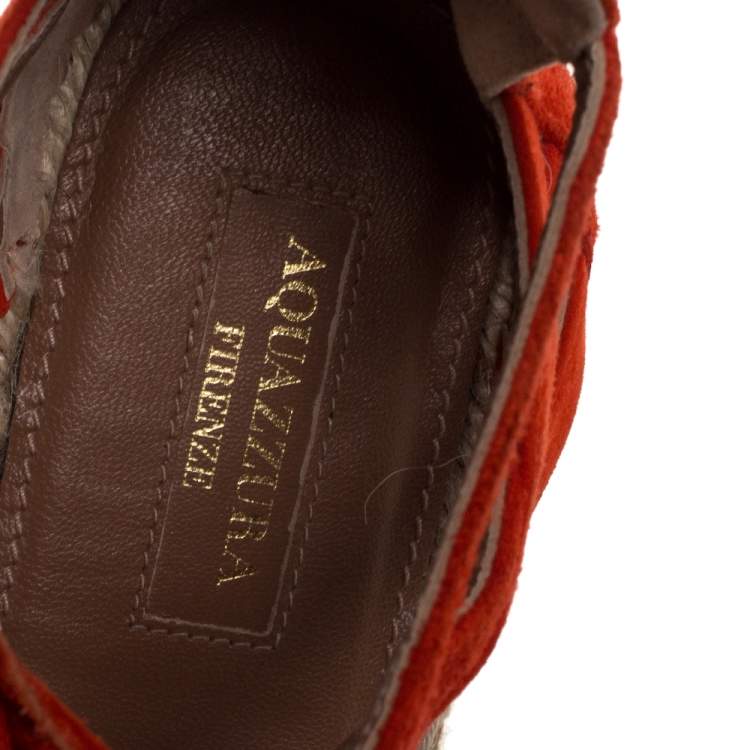 Pre Owned Aquazzura Multicolor Woven Fabric And Suede Belgravia Lace Up Espadrille Flat Sandals Size 37.5