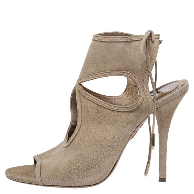 Pre Owned Aquazzura Beige Suede Leather Sexy Thing Ankle Wrap Sandals Size 37