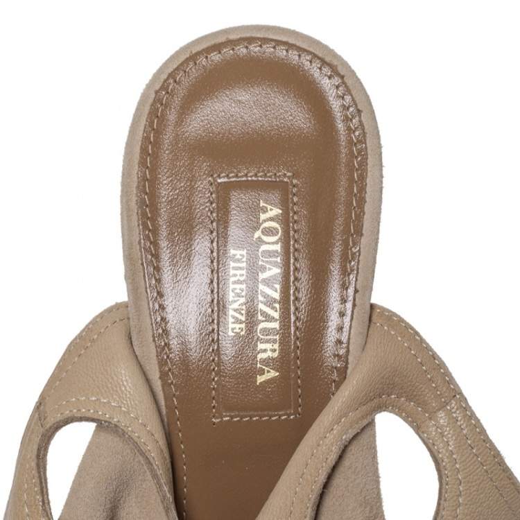 Pre Owned Aquazzura Beige Suede Leather Sexy Thing Ankle Wrap Sandals Size 37