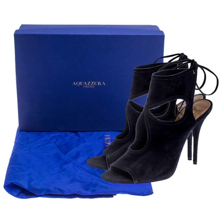 Pre Owned Aquazzura Black Suede Leather Sexy Thing Ankle Wrap Sandals Size 37