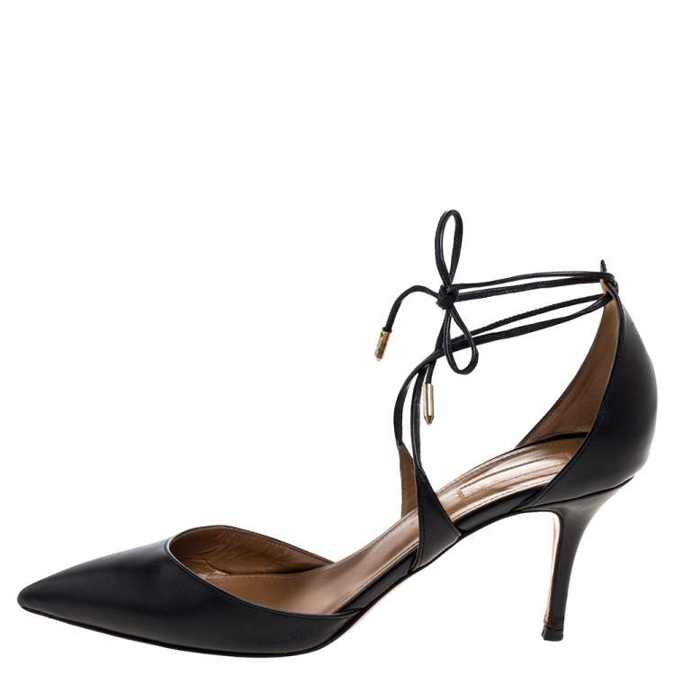 Pre Owned Aquazzura Black Leather Very Matilde Cross Straps Sandals Size 39