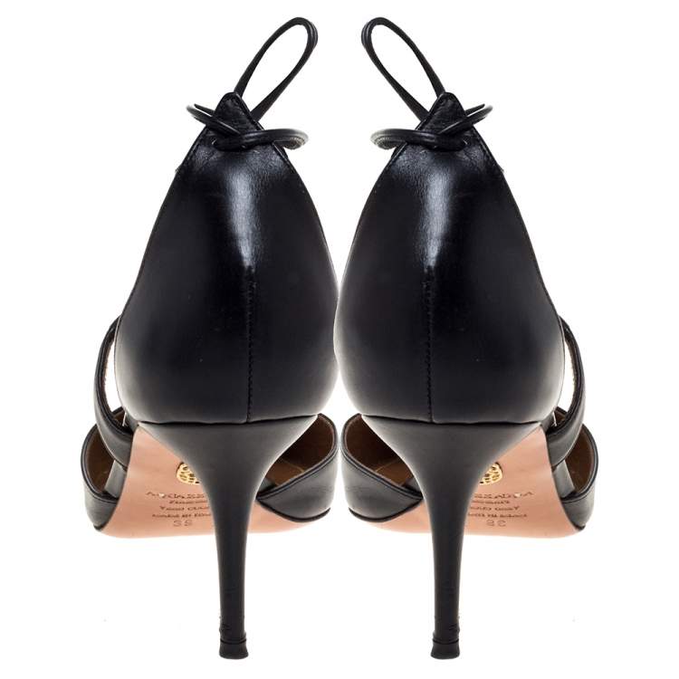 Pre Owned Aquazzura Black Leather Very Matilde Cross Straps Sandals Size 39
