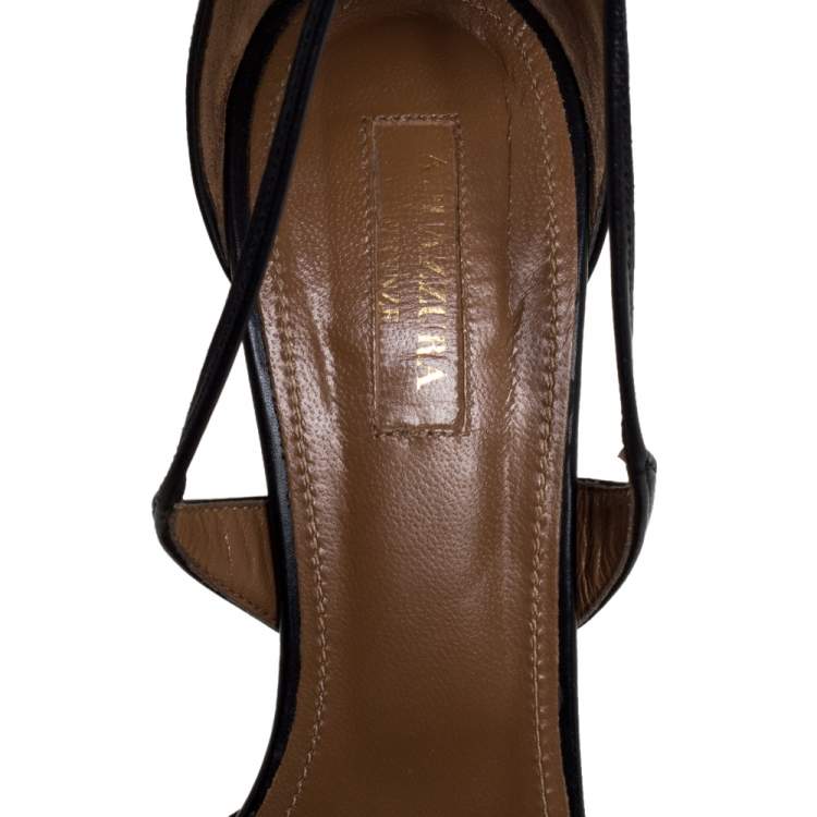 Pre Owned Aquazzura Black Leather Very Matilde Cross Straps Sandals Size 39