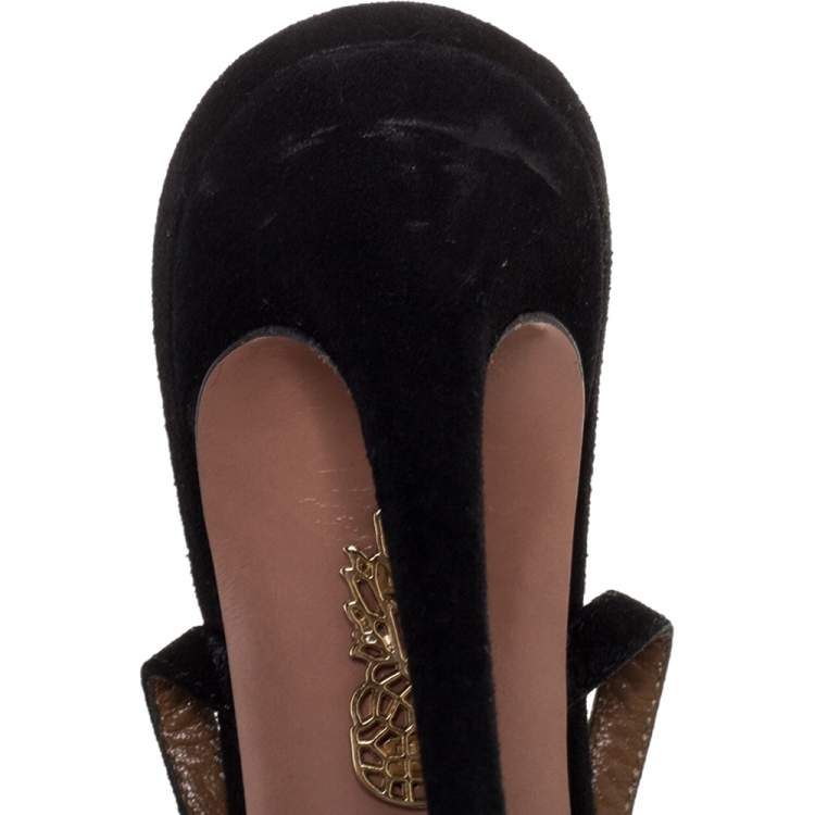Pre Owned Aquazzura Black Suede Leather Wild Thing Fringe Details Ankle Wrap Sandals Size 37