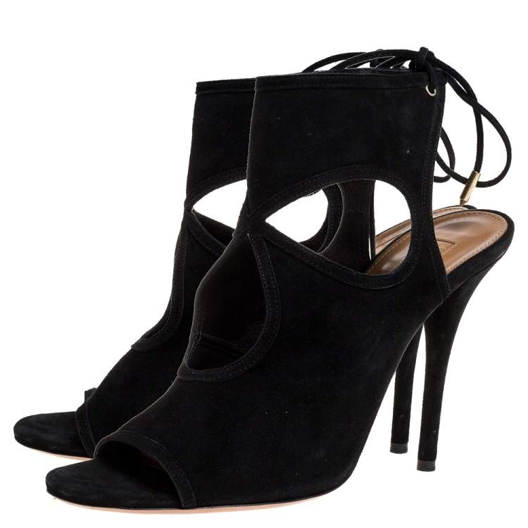 Pre Owned Aquazzura Black Suede Sexy Thing Tie Up Sandals Size 39