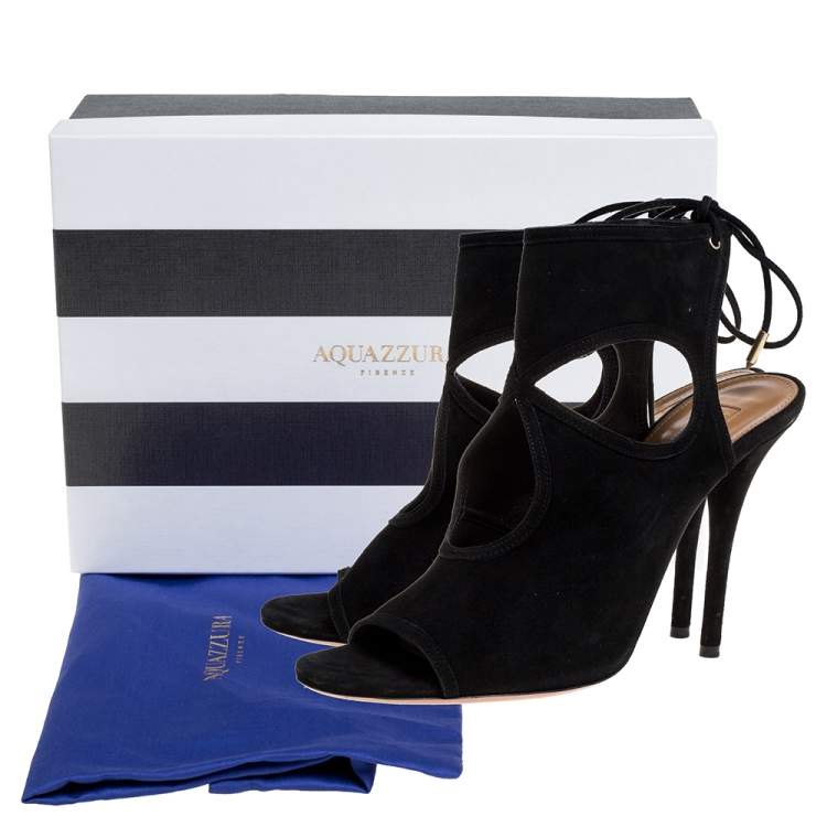 Pre Owned Aquazzura Black Suede Sexy Thing Tie Up Sandals Size 39