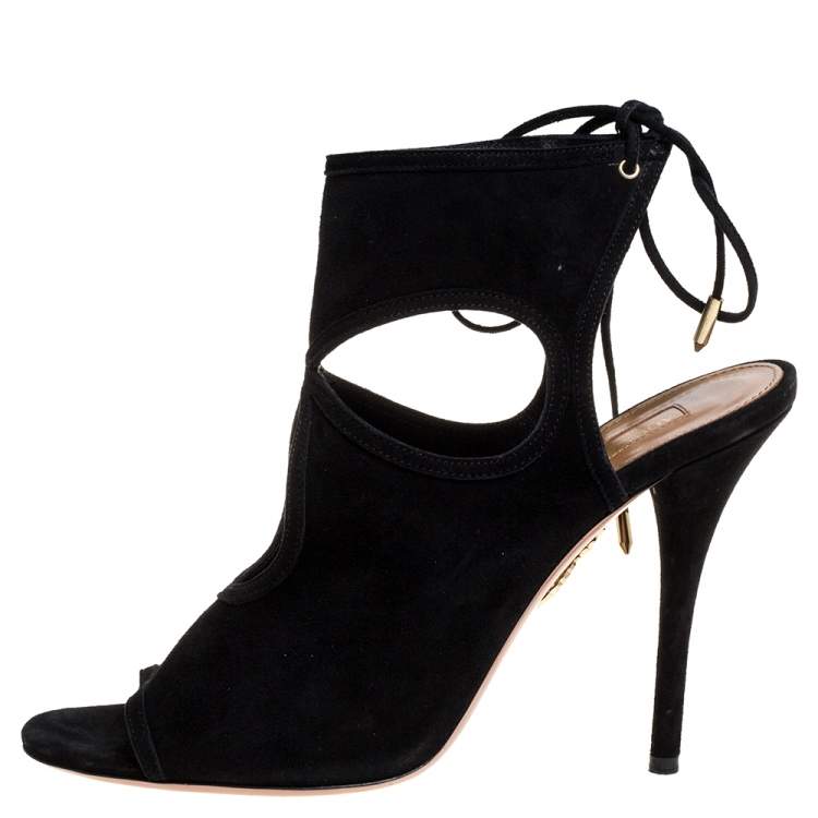 Pre Owned Aquazzura Black Suede Sexy Thing Tie Up Sandals Size 39
