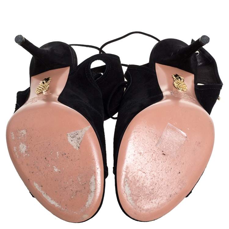 Pre Owned Aquazzura Black Suede Sexy Thing Tie Up Sandals Size 39