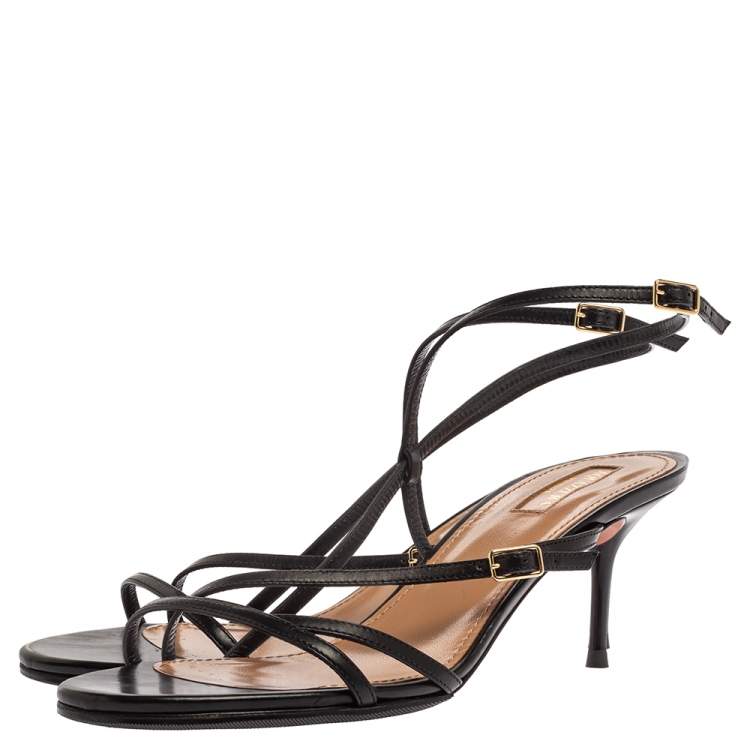 Pre Owned Aquazzura Black Leather Open Toe Ankle Strap Sandals Size 40