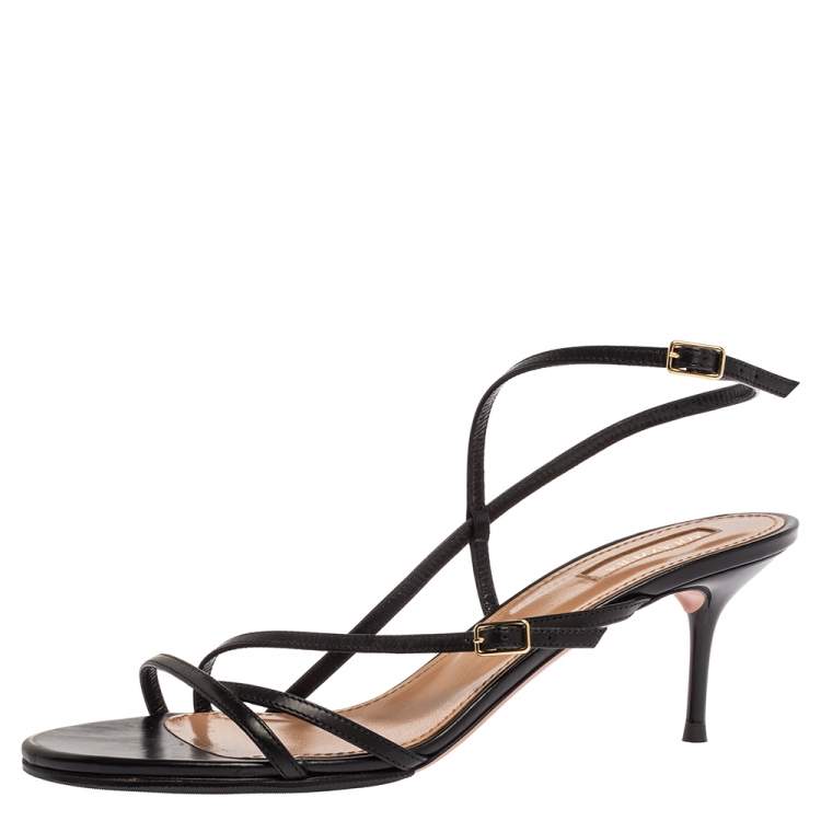 Pre Owned Aquazzura Black Leather Open Toe Ankle Strap Sandals Size 40