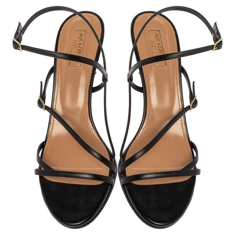 Pre Owned Aquazzura Black Leather Open Toe Ankle Strap Sandals Size 40