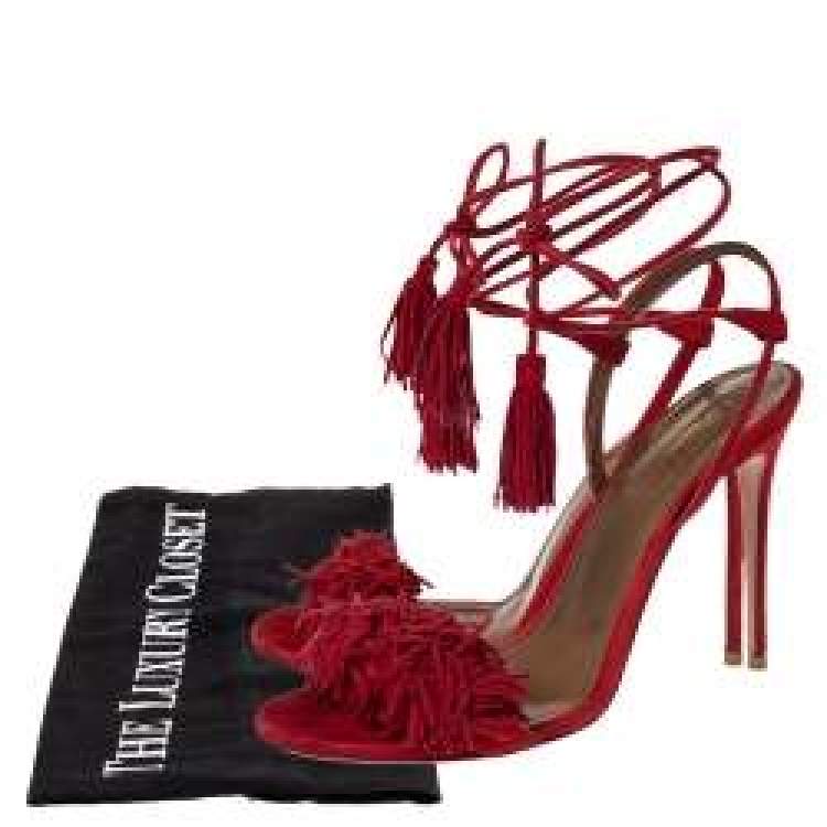 Pre Owned Aquazzura Red Suede Wild Thing Ankle Wrap Sandals Size 36