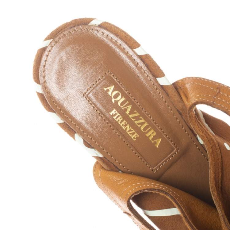 Pre Owned Aquazzura Printed Brown/White Printed Suede Sexy Thing Cutout Sandals Size 37